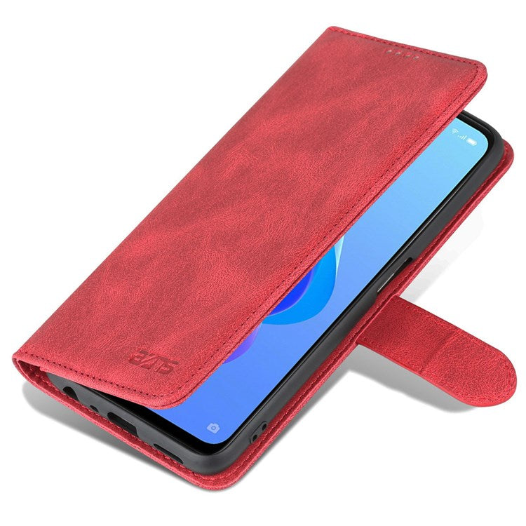 AZNS For Oppo A57 (2022) 5G / A77 5G / OnePlus Nord N300 5G PU Leather Flip Folio Case Wallet Stand Magnetic Closure TPU Shockproof Interior Protective Cover - Red