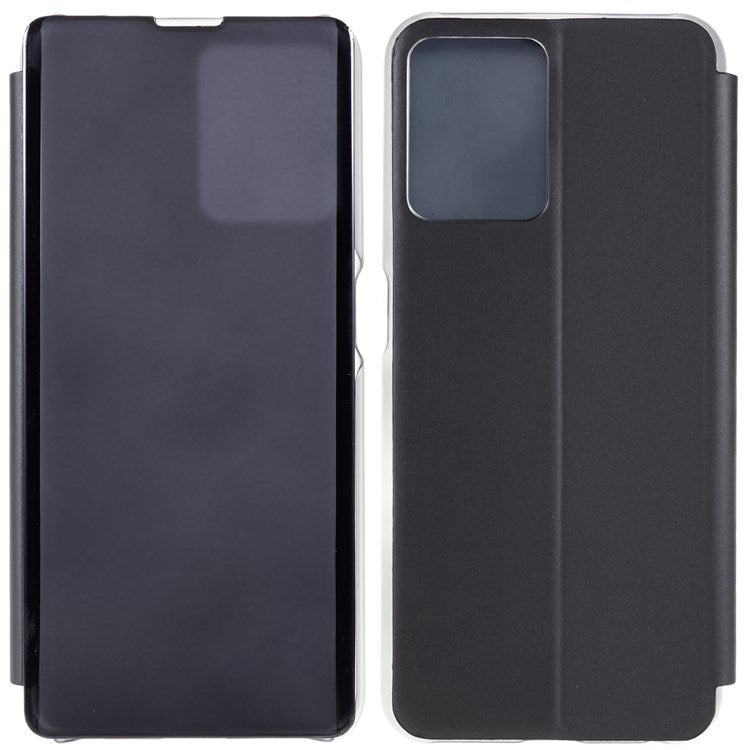 For Realme 9 Pro 5G / 9 5G / 9 5G / V25 5G Drop-proof Smart View Window Mirror Case Electroplate Stand PU Leather Full Body Protective Cover - Black