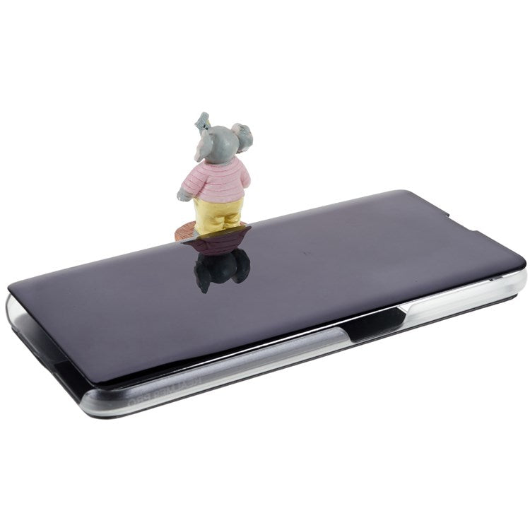 For Realme 9 Pro 5G / 9 5G / 9 5G / V25 5G Drop-proof Smart View Window Mirror Case Electroplate Stand PU Leather Full Body Protective Cover - Black