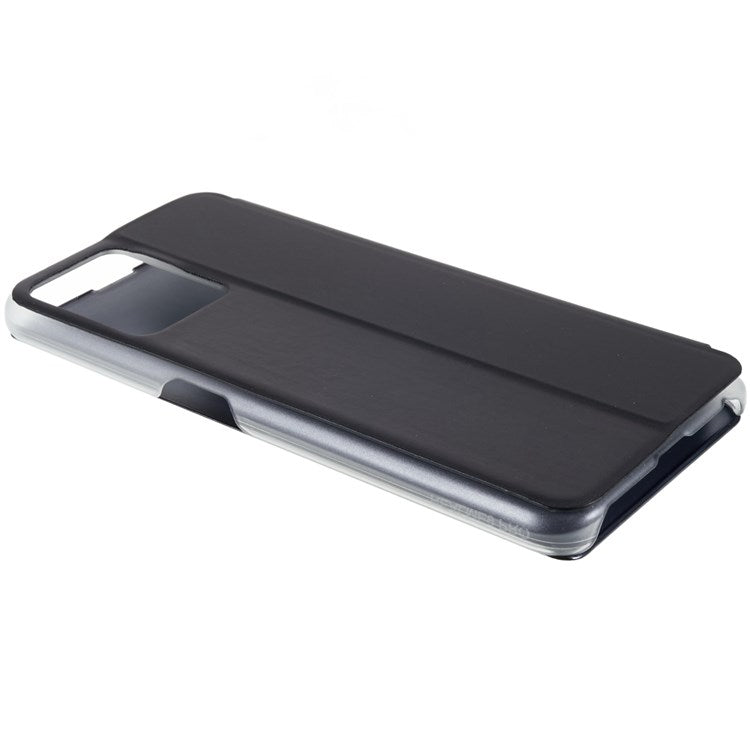 For Realme 9 Pro 5G / 9 5G / 9 5G / V25 5G Drop-proof Smart View Window Mirror Case Electroplate Stand PU Leather Full Body Protective Cover - Black