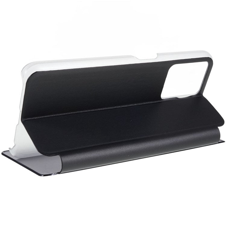 For Realme 9 Pro 5G / 9 5G / 9 5G / V25 5G Drop-proof Smart View Window Mirror Case Electroplate Stand PU Leather Full Body Protective Cover - Black