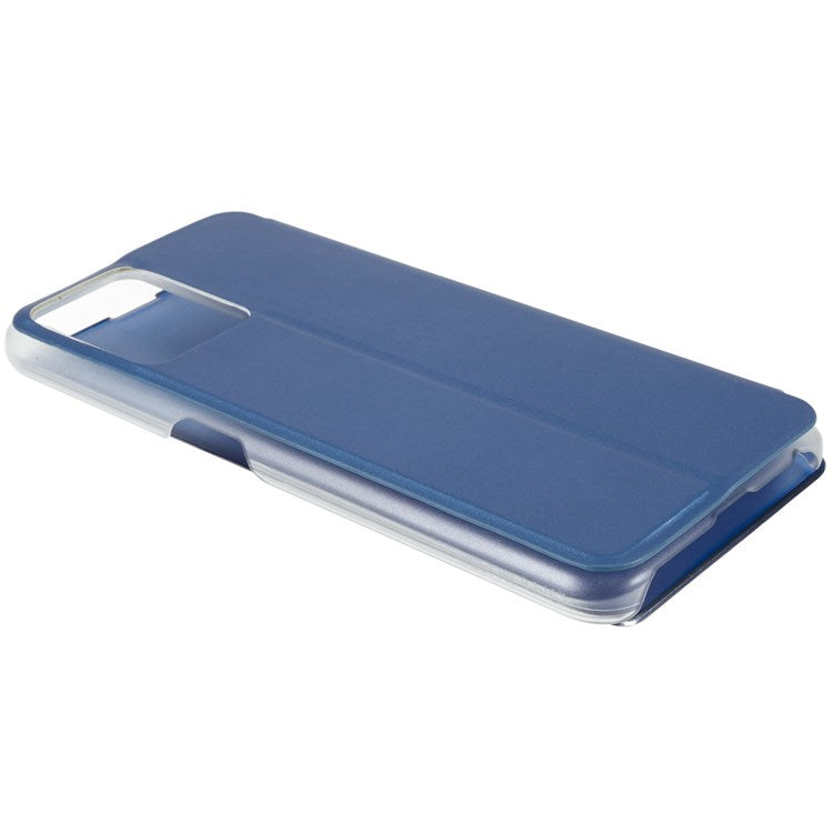 For Realme 9 Pro 5G / 9 5G / 9 5G / V25 5G Drop-proof Smart View Window Mirror Case Electroplate Stand PU Leather Full Body Protective Cover - Blue