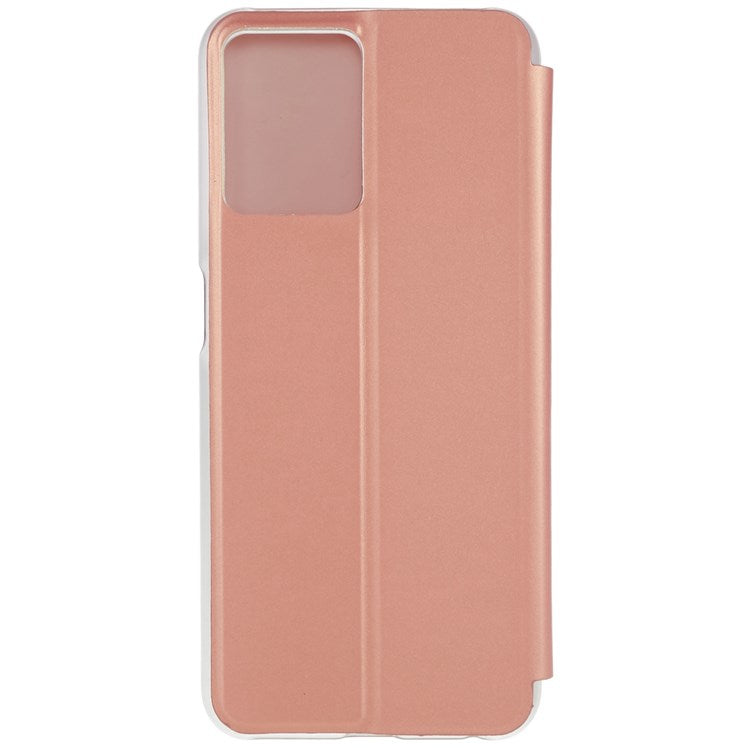 For Realme 9 Pro 5G / 9 5G / 9 5G / V25 5G Drop-proof Smart View Window Mirror Case Electroplate Stand PU Leather Full Body Protective Cover - Rose Gold