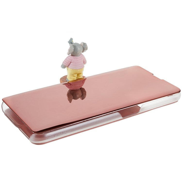 For Realme 9 Pro 5G / 9 5G / 9 5G / V25 5G Drop-proof Smart View Window Mirror Case Electroplate Stand PU Leather Full Body Protective Cover - Rose Gold