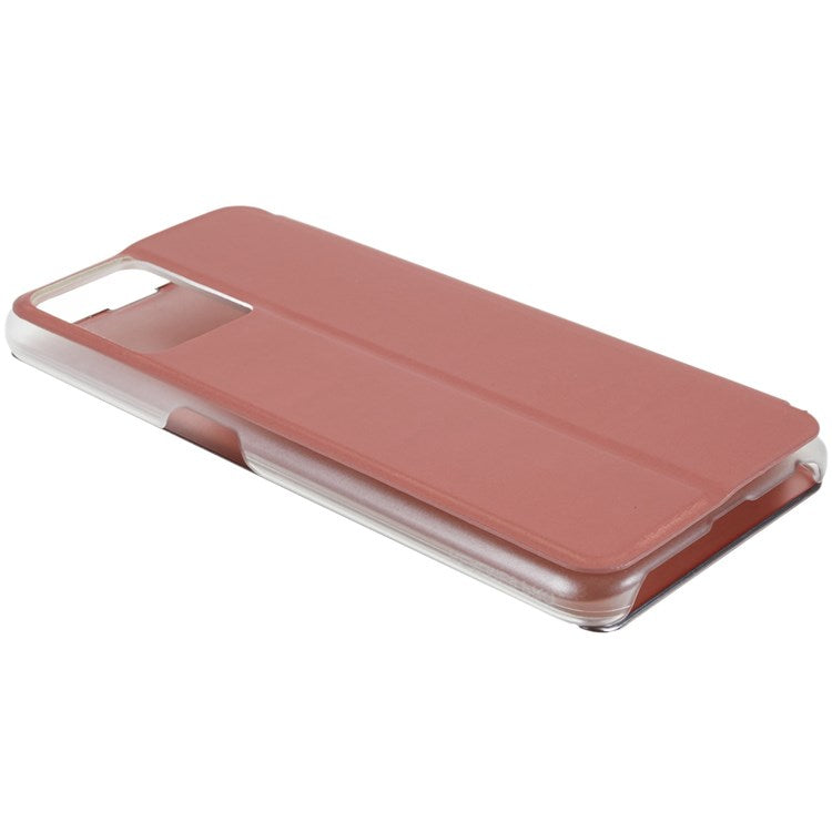 For Realme 9 Pro 5G / 9 5G / 9 5G / V25 5G Drop-proof Smart View Window Mirror Case Electroplate Stand PU Leather Full Body Protective Cover - Rose Gold