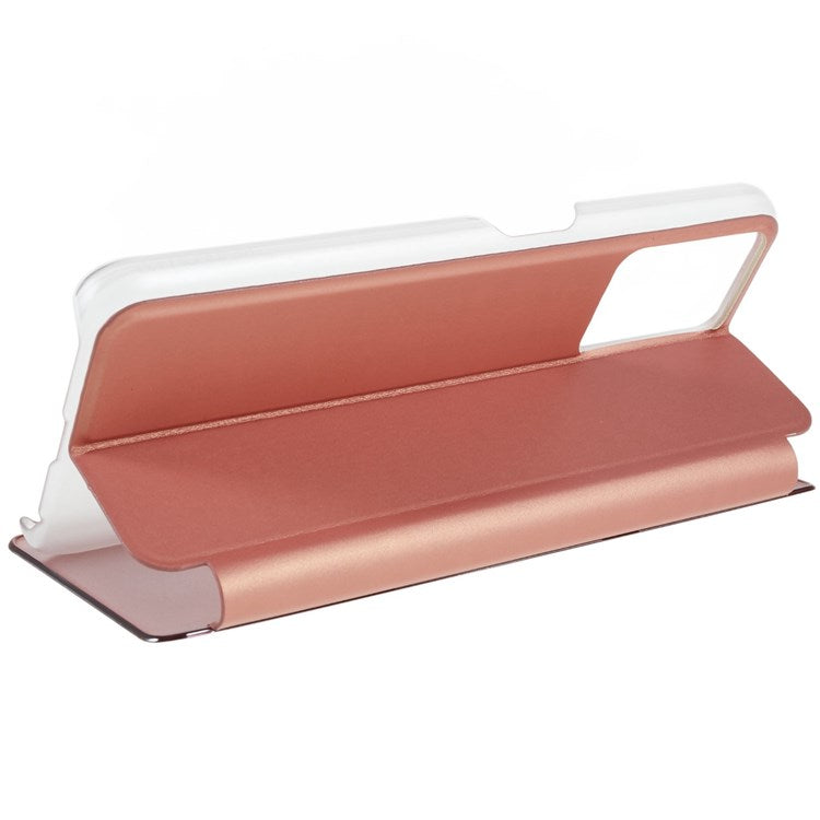 For Realme 9 Pro 5G / 9 5G / 9 5G / V25 5G Drop-proof Smart View Window Mirror Case Electroplate Stand PU Leather Full Body Protective Cover - Rose Gold
