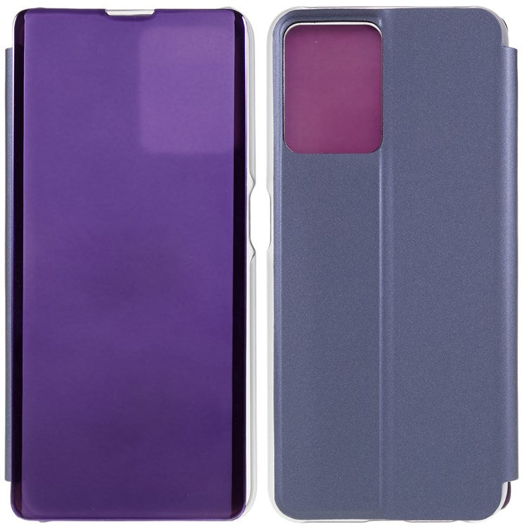 For Realme 9 Pro 5G / 9 5G / 9 5G / V25 5G Drop-proof Smart View Window Mirror Case Electroplate Stand PU Leather Full Body Protective Cover - Purple