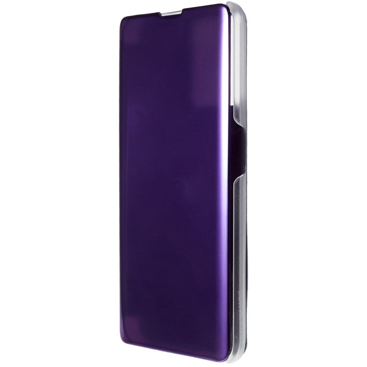 For Realme 9 Pro 5G / 9 5G / 9 5G / V25 5G Drop-proof Smart View Window Mirror Case Electroplate Stand PU Leather Full Body Protective Cover - Purple