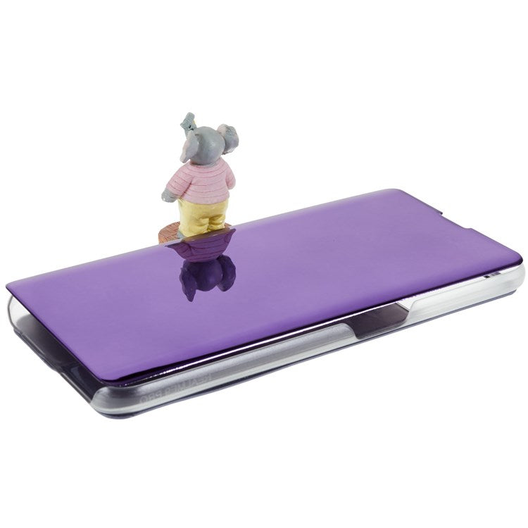 For Realme 9 Pro 5G / 9 5G / 9 5G / V25 5G Drop-proof Smart View Window Mirror Case Electroplate Stand PU Leather Full Body Protective Cover - Purple