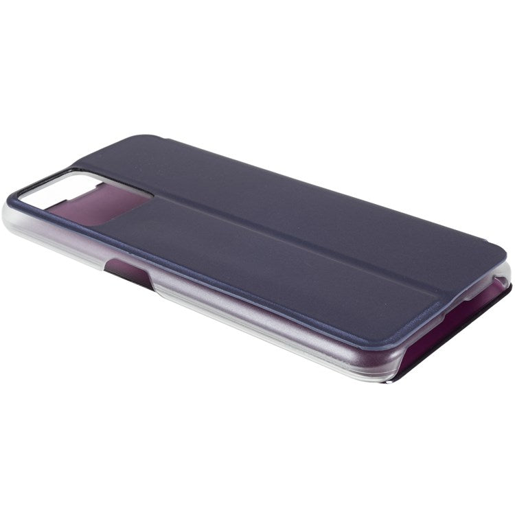 For Realme 9 Pro 5G / 9 5G / 9 5G / V25 5G Drop-proof Smart View Window Mirror Case Electroplate Stand PU Leather Full Body Protective Cover - Purple