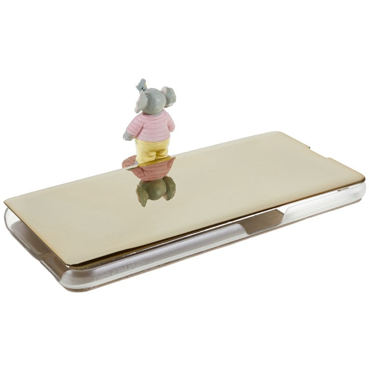 For Realme 9 Pro 5G / 9 5G / 9 5G / V25 5G Drop-proof Smart View Window Mirror Case Electroplate Stand PU Leather Full Body Protective Cover - Gold