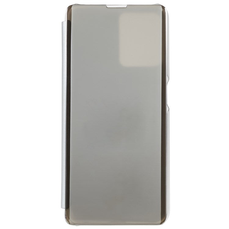 For Realme 9 Pro 5G / 9 5G / 9 5G / V25 5G Drop-proof Smart View Window Mirror Case Electroplate Stand PU Leather Full Body Protective Cover - Silver