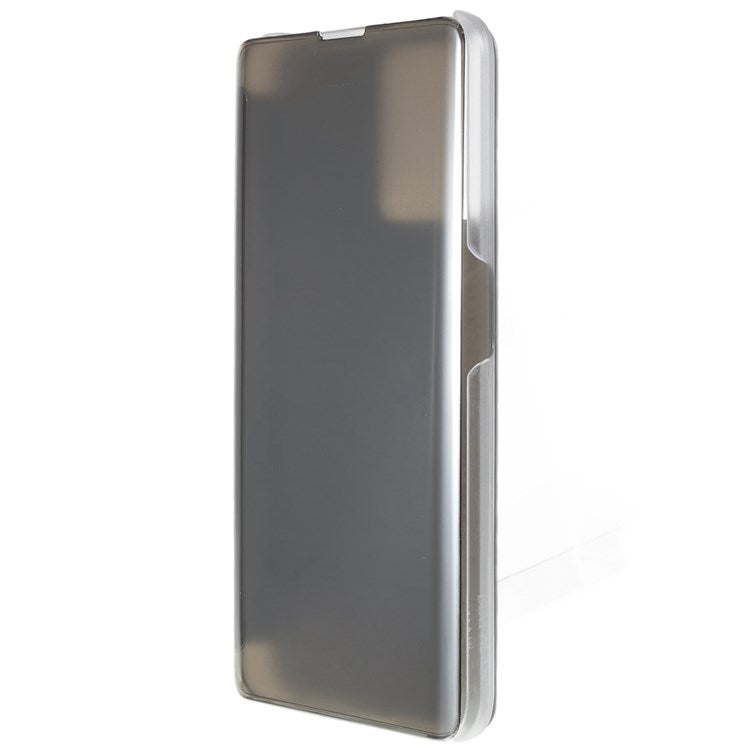 For Realme 9 Pro 5G / 9 5G / 9 5G / V25 5G Drop-proof Smart View Window Mirror Case Electroplate Stand PU Leather Full Body Protective Cover - Silver