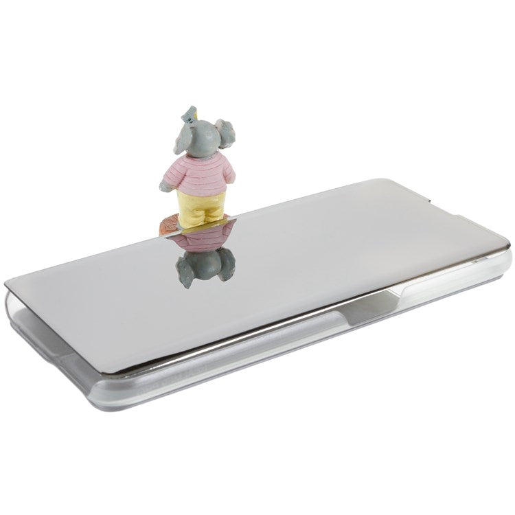 For Realme 9 Pro 5G / 9 5G / 9 5G / V25 5G Drop-proof Smart View Window Mirror Case Electroplate Stand PU Leather Full Body Protective Cover - Silver