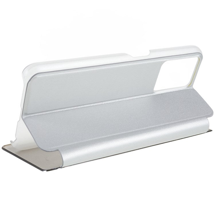 For Realme 9 Pro 5G / 9 5G / 9 5G / V25 5G Drop-proof Smart View Window Mirror Case Electroplate Stand PU Leather Full Body Protective Cover - Silver