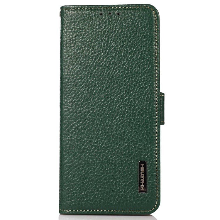 KHAZNEH Genuine Leather Phone Case for Oppo Reno8 5G (Global Version) / Oppo Reno8 5G, Anti-wear Litchi Texture Cell Phone Cover with RFID Blocking and Wallet Stand - Green