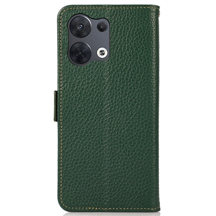 KHAZNEH Genuine Leather Phone Case for Oppo Reno8 5G (Global Version) / Oppo Reno8 5G, Anti-wear Litchi Texture Cell Phone Cover with RFID Blocking and Wallet Stand - Green
