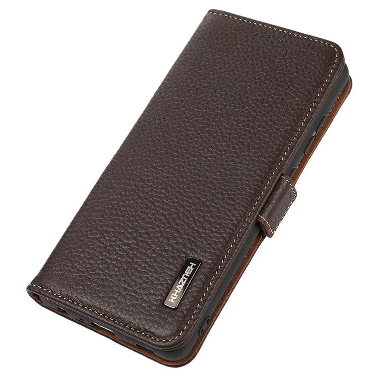 KHAZNEH Genuine Leather Phone Case for Oppo Reno8 5G (Global Version) / Oppo Reno8 5G, Anti-wear Litchi Texture Cell Phone Cover with RFID Blocking and Wallet Stand - Brown