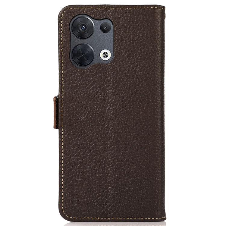 KHAZNEH Genuine Leather Phone Case for Oppo Reno8 Pro+ (China) 5G / Reno8 Pro 5G (Global Version), Litchi Texture Protective Cover with RFID Blocking and Wallet Stand - Brown