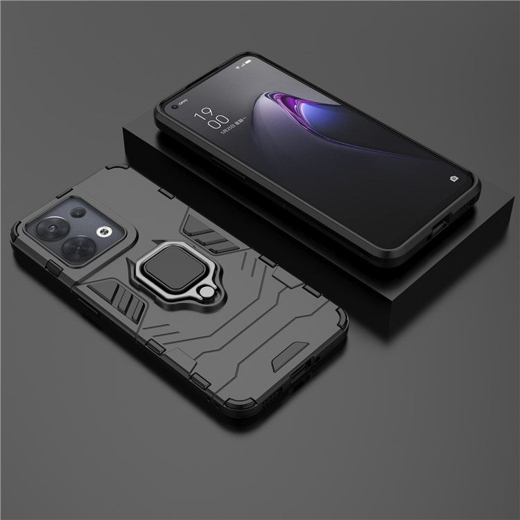 Ring Kickstand Drop-proof Phone Case for Oppo Reno8 5G (Global Version) / Oppo Reno8 5G, Soft TPU + Hard PC Hybrid Cover - Black