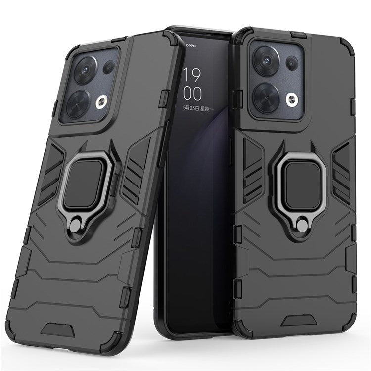 Ring Kickstand Drop-proof Phone Case for Oppo Reno8 5G (Global Version) / Oppo Reno8 5G, Soft TPU + Hard PC Hybrid Cover - Black