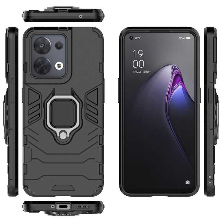 Ring Kickstand Drop-proof Phone Case for Oppo Reno8 5G (Global Version) / Oppo Reno8 5G, Soft TPU + Hard PC Hybrid Cover - Black