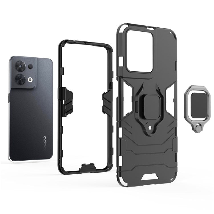 Ring Kickstand Drop-proof Phone Case for Oppo Reno8 5G (Global Version) / Oppo Reno8 5G, Soft TPU + Hard PC Hybrid Cover - Red