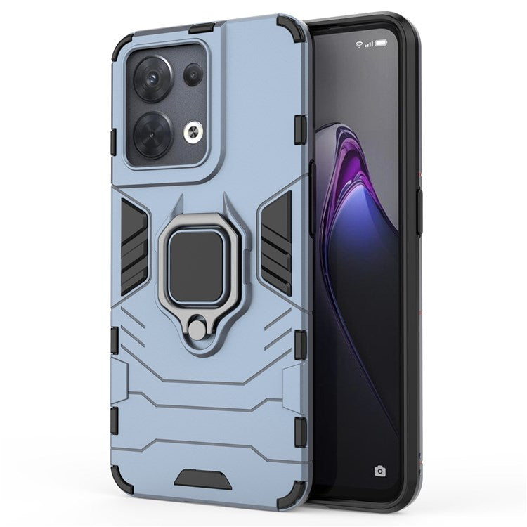 Ring Kickstand Drop-proof Phone Case for Oppo Reno8 5G (Global Version) / Oppo Reno8 5G, Soft TPU + Hard PC Hybrid Cover - Blue