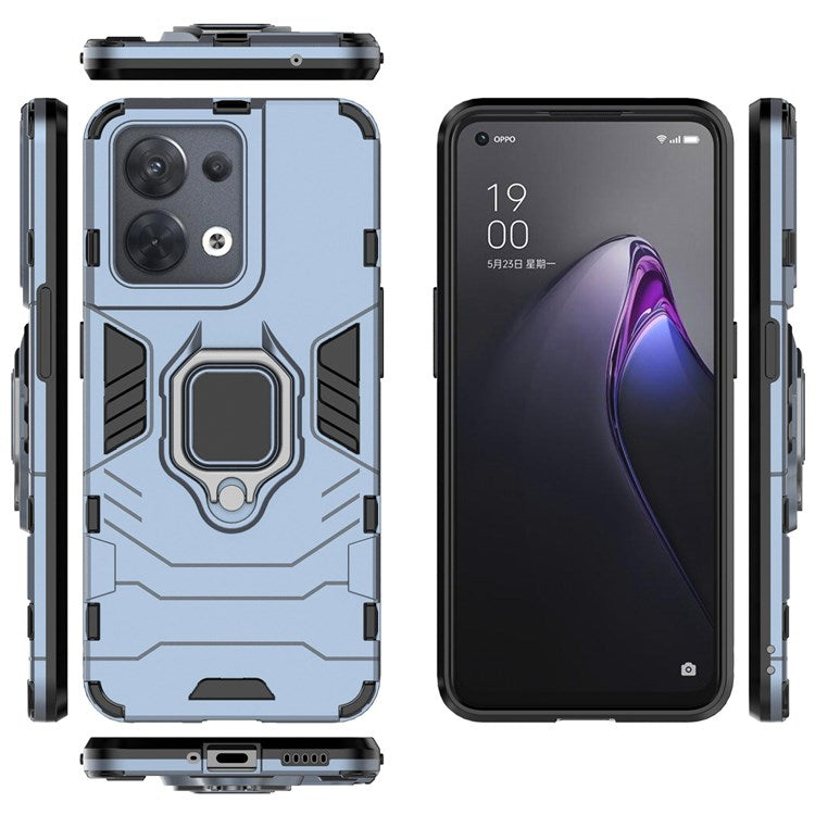 Ring Kickstand Drop-proof Phone Case for Oppo Reno8 5G (Global Version) / Oppo Reno8 5G, Soft TPU + Hard PC Hybrid Cover - Blue