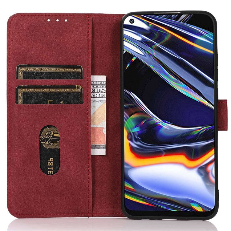 KHAZNEH Textured PU Leather Phone Case for Oppo Reno8 5G (Global Version) / Oppo Reno8 5G, Stand Wallet All-round Protection Cover - Red