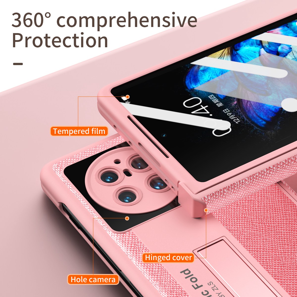 For vivo X Fold Shockproof Phone Case PU Leather + Hard PC Protective Shell Kickstand Case with Stylus - Pink