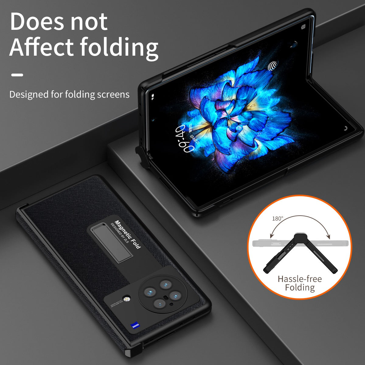 For vivo X Fold Shockproof Phone Case PU Leather + Hard PC Protective Shell Kickstand Case with Stylus - Black