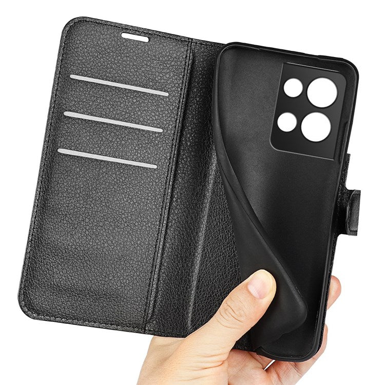 Litchi Texture Case for Oppo Reno8 Pro (China) 5G, Foldable Stand PU Leather Wallet Full Body Protection Cell Phone Cover - Black