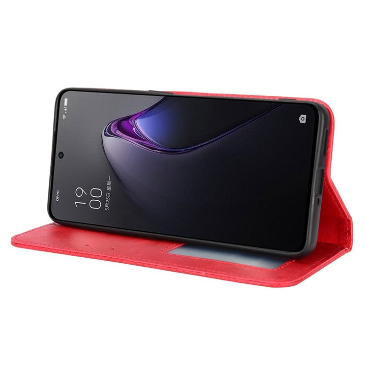 Retro Texture Magnetic Absorption Leather Case for Oppo Reno8 Pro (China) 5G, Viewing Stand Wallet Protective Cover - Red
