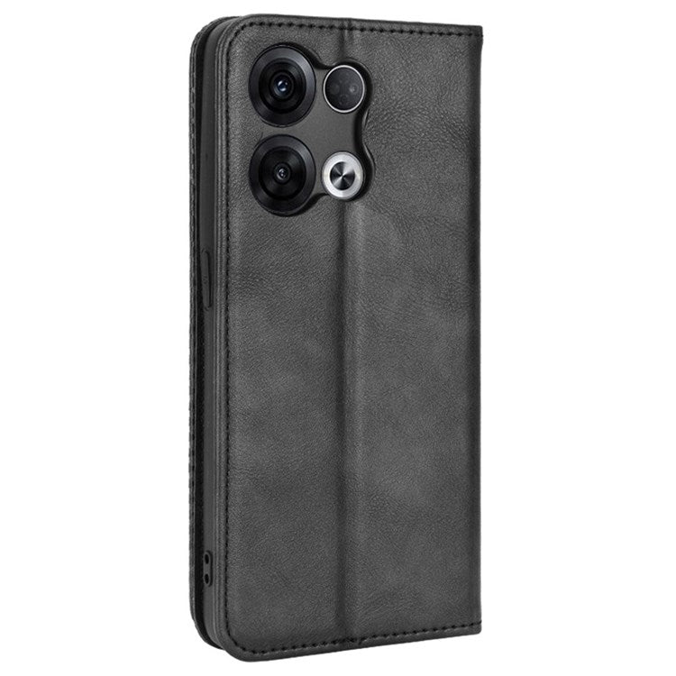 Retro Texture Magnetic Absorption Leather Case for Oppo Reno8 Pro (China) 5G, Viewing Stand Wallet Protective Cover - Black