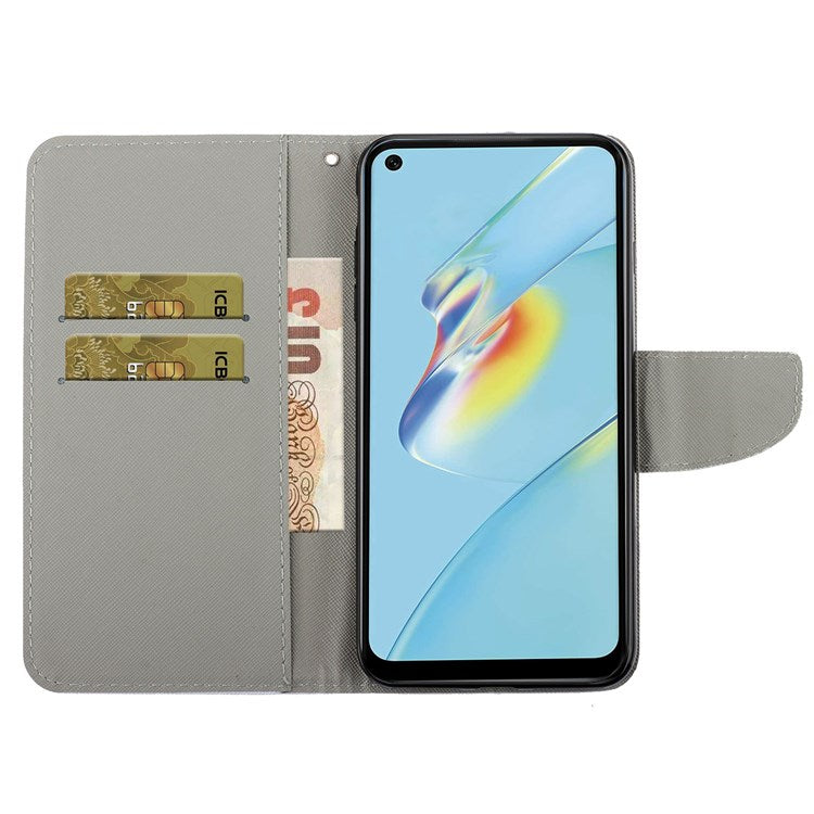 Pattern Printing Cross Texture Phone Case for Oppo A96 4G, PU Leather Wallet Stand Folio Flip Shell with Strap - Shattered Stars