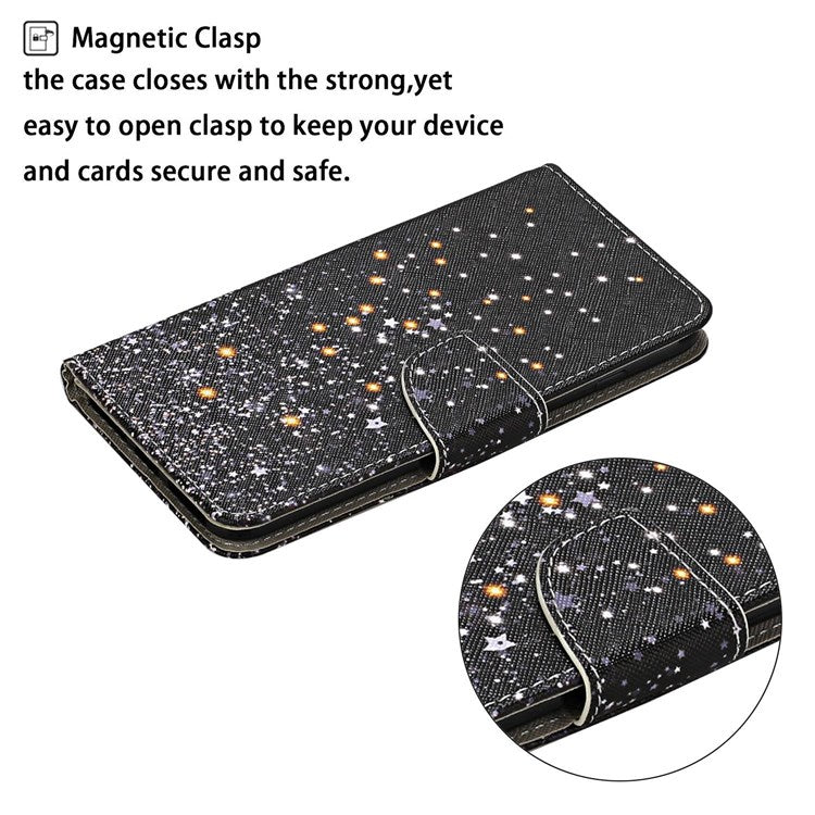 Pattern Printing Cross Texture Phone Case for Oppo A96 4G, PU Leather Wallet Stand Folio Flip Shell with Strap - Shattered Stars
