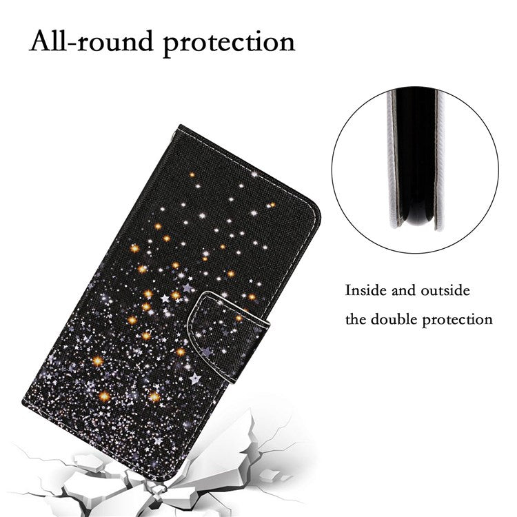 Pattern Printing Cross Texture Phone Case for Oppo A96 4G, PU Leather Wallet Stand Folio Flip Shell with Strap - Shattered Stars