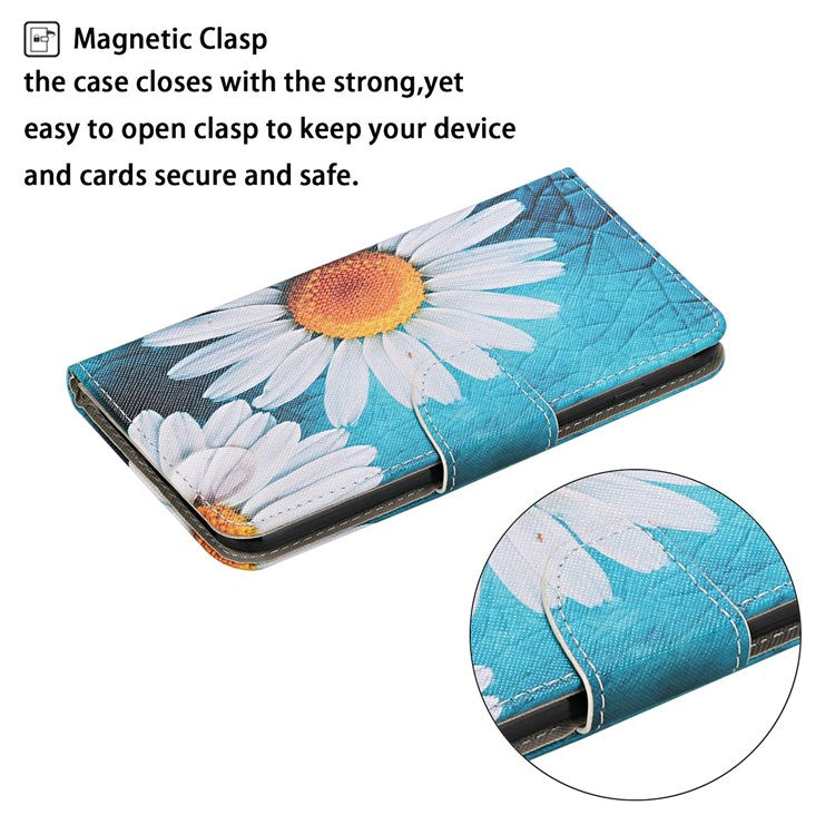 Pattern Printing Cross Texture Phone Case for Oppo A96 4G, PU Leather Wallet Stand Folio Flip Shell with Strap - Large Chrysanthemum