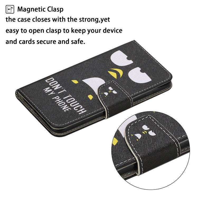 Pattern Printing Cross Texture Phone Case for Oppo A96 4G, PU Leather Wallet Stand Folio Flip Shell with Strap - Penguin