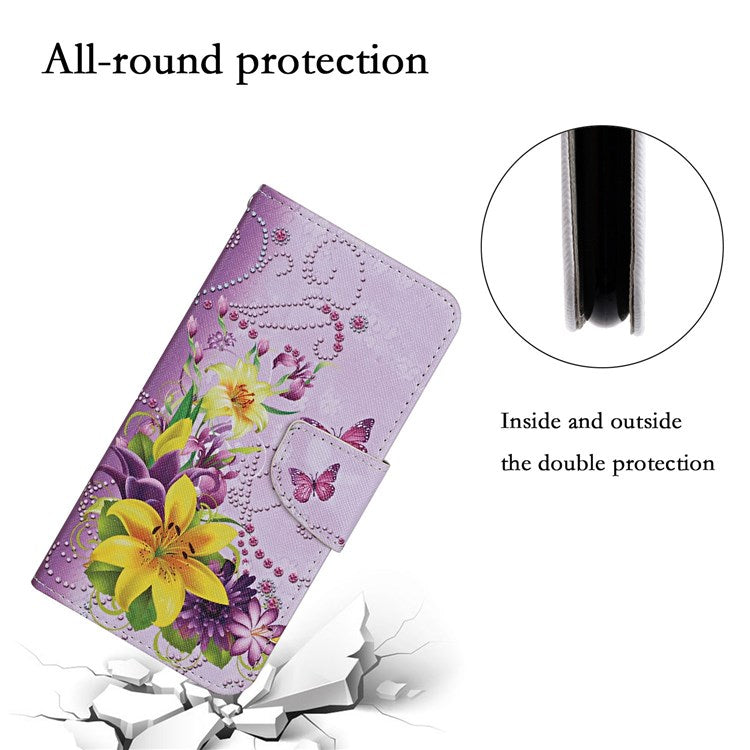 Pattern Printing Cross Texture Phone Case for Oppo A96 4G, PU Leather Wallet Stand Folio Flip Shell with Strap - Yellow Flowers / Butterflies