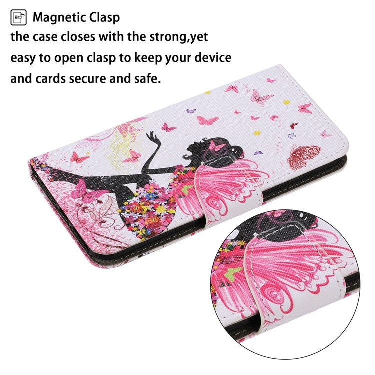 Pattern Printing Cross Texture Phone Case for Oppo A96 4G, PU Leather Wallet Stand Folio Flip Shell with Strap - Fairy