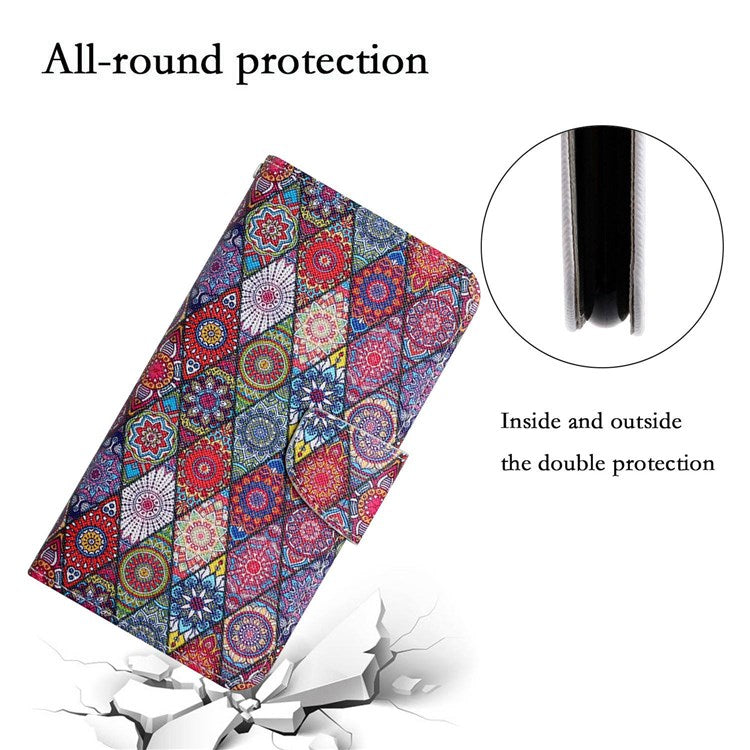 Pattern Printing Cross Texture Phone Case for Oppo A96 4G, PU Leather Wallet Stand Folio Flip Shell with Strap - Kaleidoscope