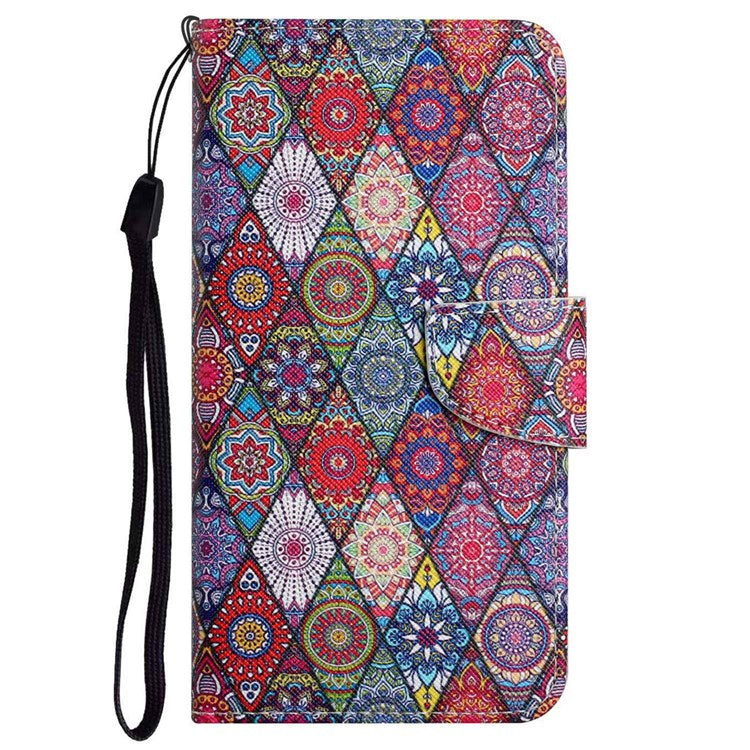 Pattern Printing Cross Texture Phone Case for Oppo A96 4G, PU Leather Wallet Stand Folio Flip Shell with Strap - Kaleidoscope