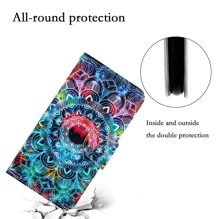 Pattern Printing Cross Texture Phone Case for Oppo A96 4G, PU Leather Wallet Stand Folio Flip Shell with Strap - Mandala