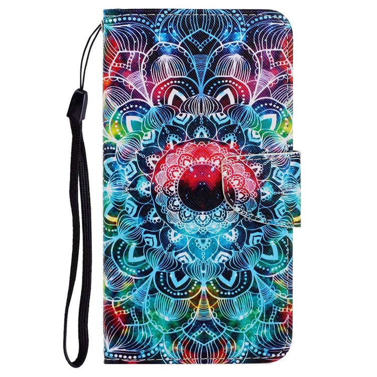 Pattern Printing Cross Texture Phone Case for Oppo A96 4G, PU Leather Wallet Stand Folio Flip Shell with Strap - Mandala