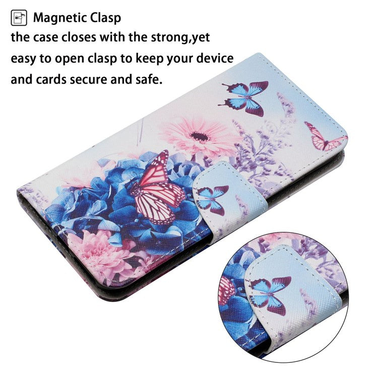Pattern Printing Cross Texture Phone Case for Oppo A96 4G, PU Leather Wallet Stand Folio Flip Shell with Strap - Purple Butterflies
