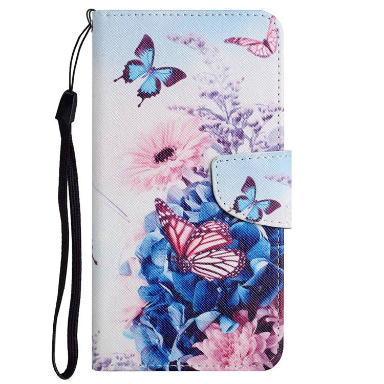 Pattern Printing Cross Texture Phone Case for Oppo A96 4G, PU Leather Wallet Stand Folio Flip Shell with Strap - Purple Butterflies