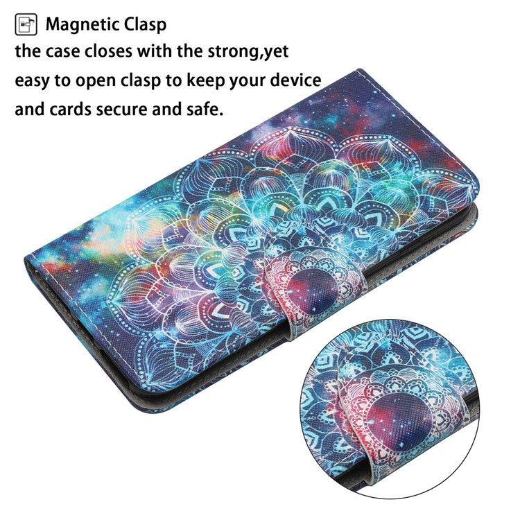 Pattern Printing Cross Texture Phone Case for Oppo A96 4G, PU Leather Wallet Stand Folio Flip Shell with Strap - Starry Sky / Mandala