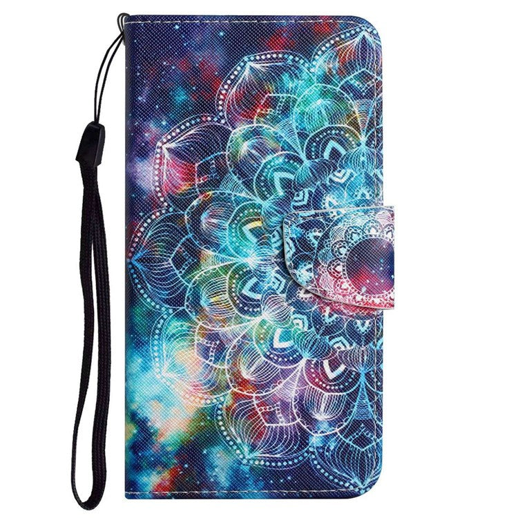 Pattern Printing Cross Texture Phone Case for Oppo A96 4G, PU Leather Wallet Stand Folio Flip Shell with Strap - Starry Sky / Mandala
